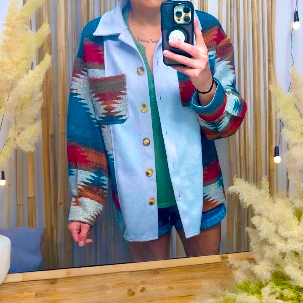 Boho Aztec Shacket Oversized Button Down